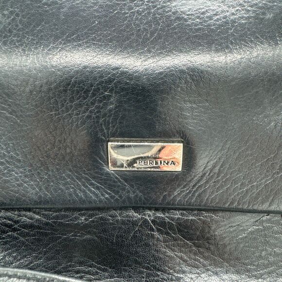 Perlina Black Leather Crossbody Bag with Over Flap Close - Picture 2 of 12
